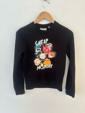 Cheap Monday, Black Floral Graphic Crewneck Sweatshirt, Size XS, Great condition
